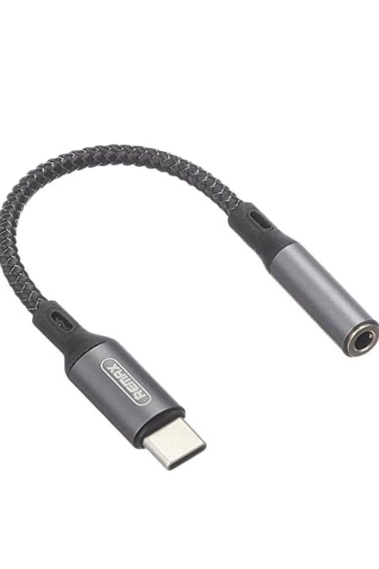 ريماكس كابل صوت AUX محمول صغير من Remax بطول 15 سم، محول سماعة أذن USB Type-C إلى 3.5 مم، يدعم الموسيقى والمكالمات والتحكم السلكي - Image 1