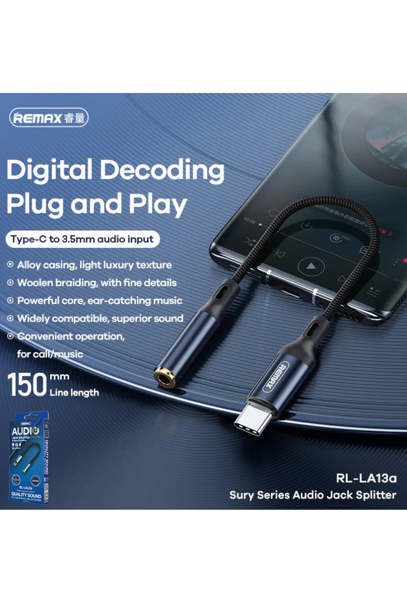 ريماكس كابل صوت AUX محمول صغير من Remax بطول 15 سم، محول سماعة أذن USB Type-C إلى 3.5 مم، يدعم الموسيقى والمكالمات والتحكم السلكي - Image 2