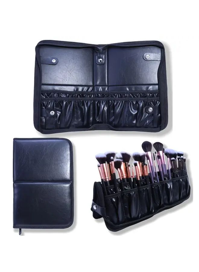 Black PU Foldable Makeup Brush Organizer 14 Slots Large Capacity Travel Case - Image 2