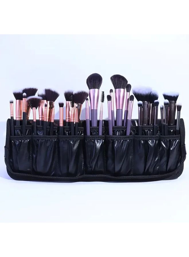 Black PU Foldable Makeup Brush Organizer 14 Slots Large Capacity Travel Case - Image 3