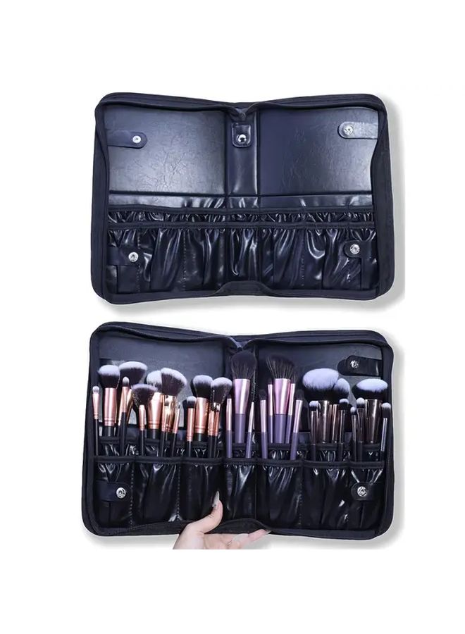 Black PU Foldable Makeup Brush Organizer 14 Slots Large Capacity Travel Case - Image 5