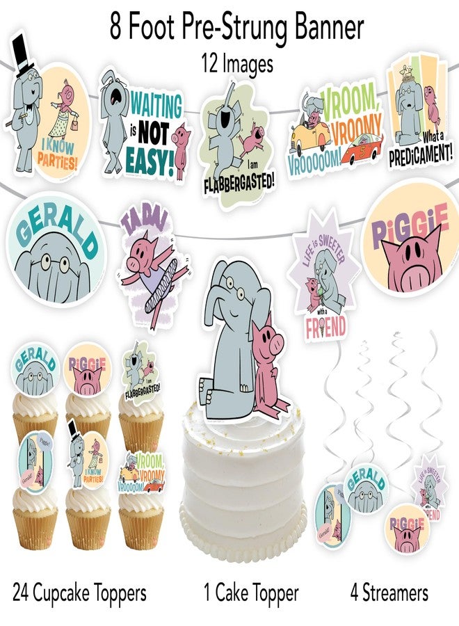 PartyKandy Elephant and Piggie Party Supplies Boy or Girl Birthday Party Decor with 8 Foot Banner, 24 Cupcake Toppers, Cake Topper, 4 Streamers with Gerald and Piggie Book Characters by Mo Willems (Party Set) - Image 2