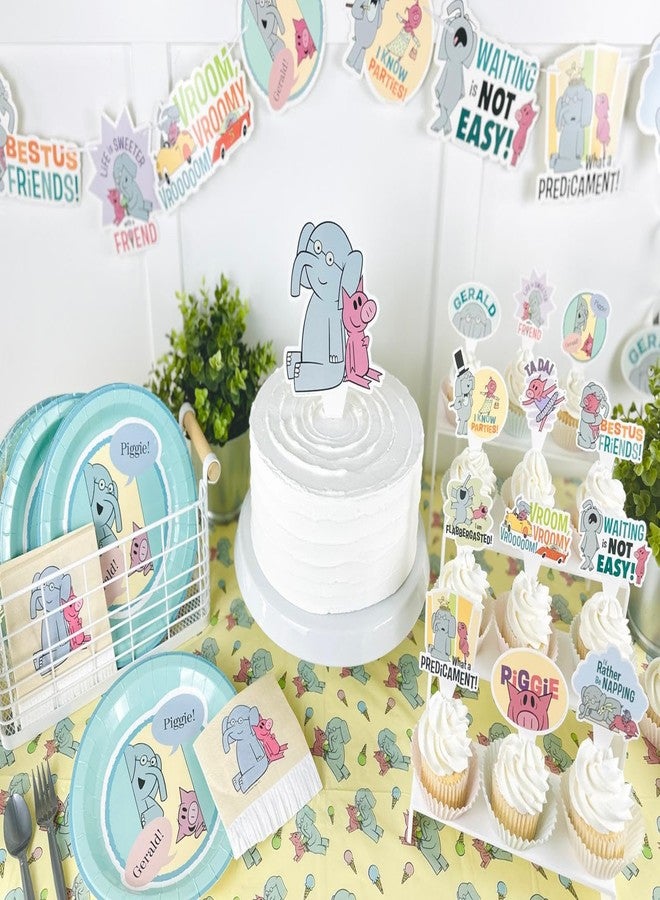PartyKandy Elephant and Piggie Party Supplies Boy or Girl Birthday Party Decor with 8 Foot Banner, 24 Cupcake Toppers, Cake Topper, 4 Streamers with Gerald and Piggie Book Characters by Mo Willems (Party Set) - Image 3