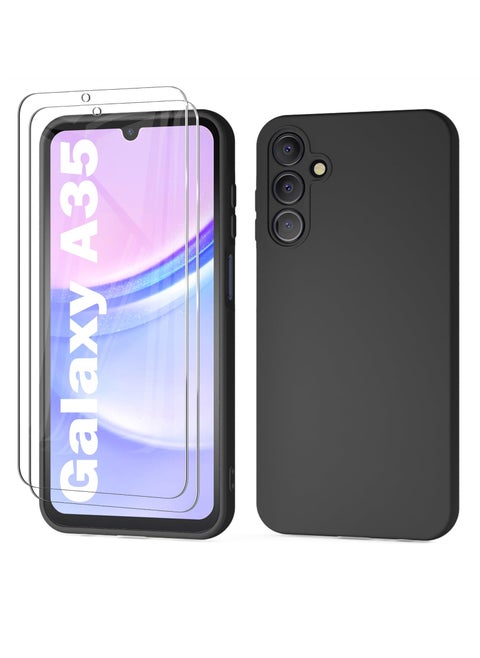 Samsung Galaxy A35 5G Case with 2 Pack Galaxy A35 Screen Protector Liquid Silicone Soft Anti-Scratch Microfiber Lining Shockproof Protective Cover for Galaxy A35 5G Phone Case