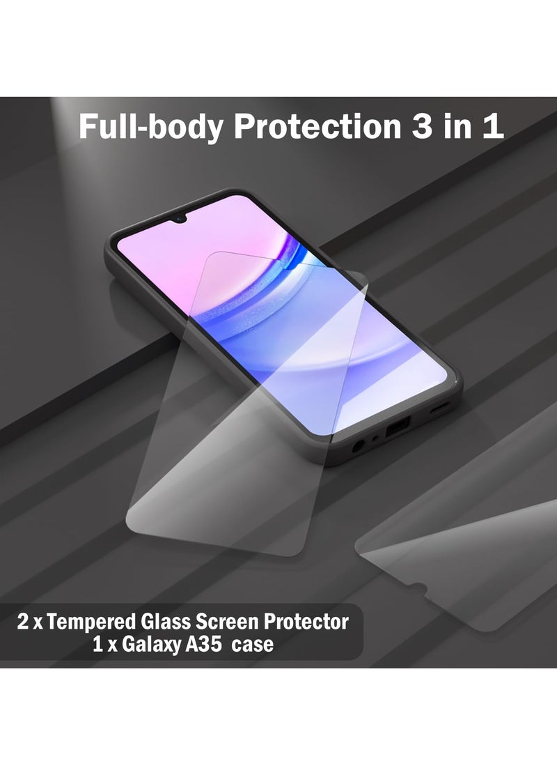 Samsung Galaxy A35 5G Case with 2 Pack Galaxy A35 Screen Protector Liquid Silicone Soft Anti-Scratch Microfiber Lining Shockproof Protective Cover for Galaxy A35 5G Phone Case