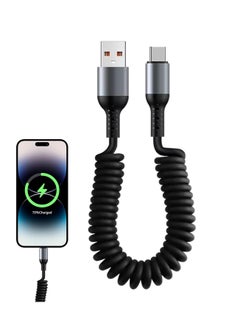 ماركة غير محددة Type C Cable USB C to USB A Cable Rapid Charger Durable Nylon Braided USB C Charging Cable Type C Charger Retractable Fast Charging Coiled Cable for Most Smartphones Tablets Laptops  - Image 1