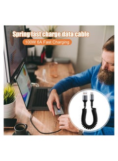 ماركة غير محددة Type C Cable USB C to USB A Cable Rapid Charger Durable Nylon Braided USB C Charging Cable Type C Charger Retractable Fast Charging Coiled Cable for Most Smartphones Tablets Laptops  - Image 5