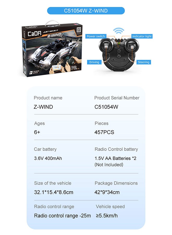 CaDA - CaDA Remote Control Car with Programmable APP Toy Building Blocks White Z Wind Car C51054W 457pcs for +6 Years old - Image 1