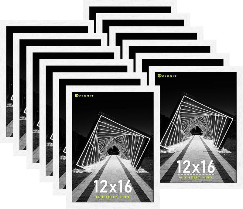 Picrit 12x16 Picture Frame Set of 12, Classic Modern Textured White Gallery Wall Frames without Mat, Horizontal or Vertical Hanging Display for Home Decor - Image 1