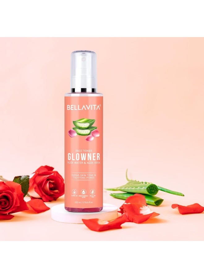 Bella Vita Organic Glowner Face Toner, Alcohol free, Rose Water 200ml Pore Minimizing Tightening Natural Toner Spray for Glowing Skin - All Skin Types - Image 4