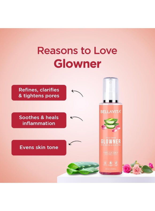 Bella Vita Organic Glowner Face Toner, Alcohol free, Rose Water 200ml Pore Minimizing Tightening Natural Toner Spray for Glowing Skin - All Skin Types - Image 5