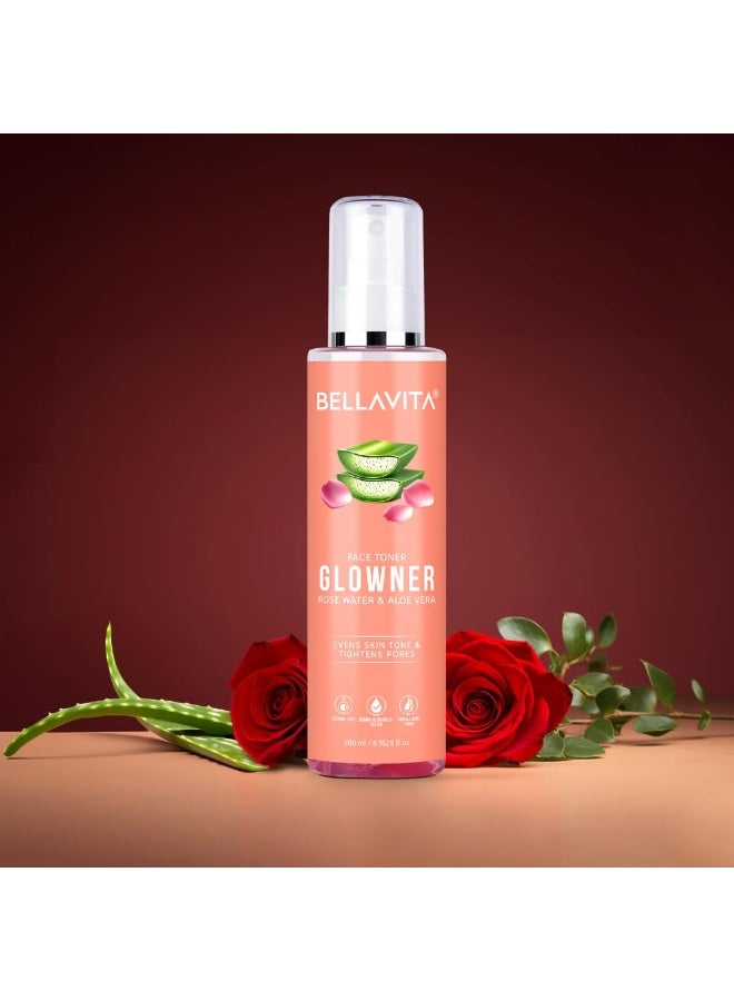 Bella Vita Organic Glowner Face Toner, Alcohol free, Rose Water 200ml Pore Minimizing Tightening Natural Toner Spray for Glowing Skin - All Skin Types - Image 2