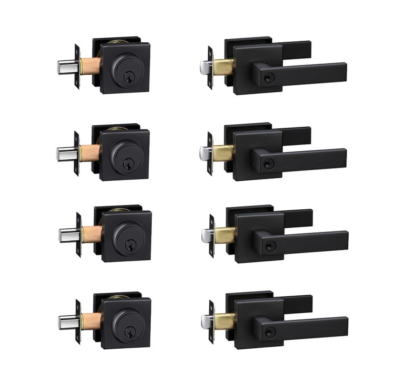 Cielsa Dawn Exterior Door Lock Set with Deadbolt, Front Door Handle Set with Deadbolt, Door Levers Single Cylinder Deadbolt Set, Keyed Alike Heavy Duty Keyed Entry Handles Locksets,(Matte Black,4Pack) - Image 1