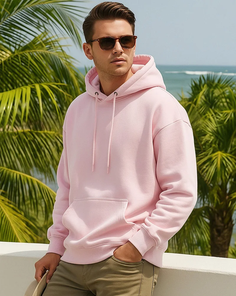 bewakoof Men's Pink Oversized Hoodies