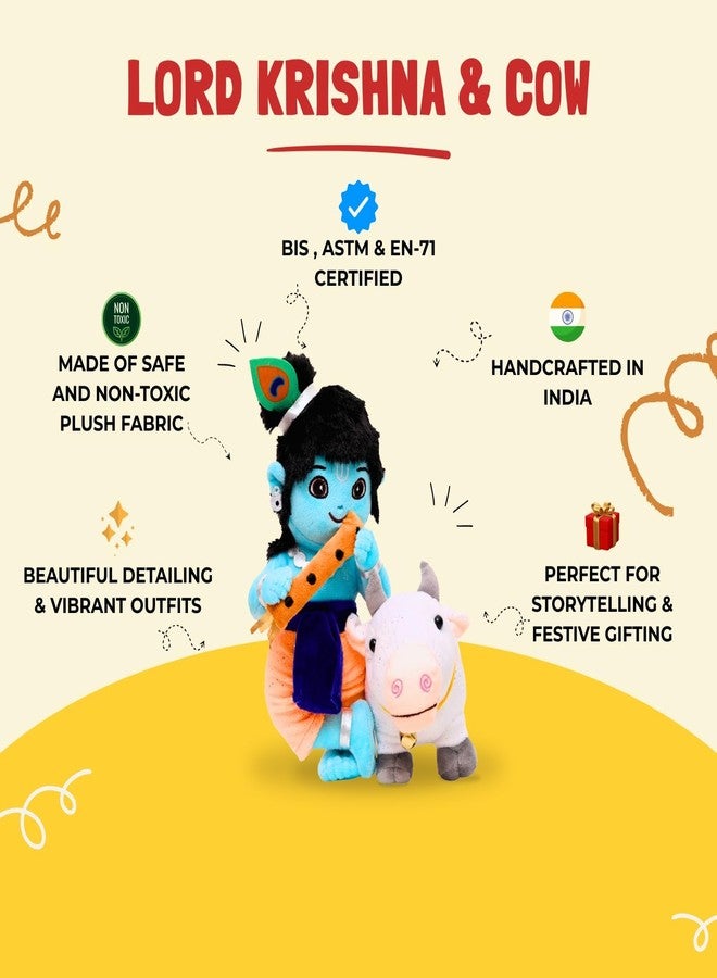 Panda's Box Krishna & Cow Duo (Non-Musical) | Soft Plush Stuffed Toy | Non-Toxic, Safe|| Divine Birthday & Festive Gift for Babies, Kids (Boys, Girls) | Free Colouring Book | 32CM - Image 5