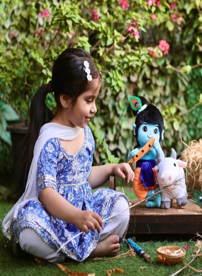 Panda's Box Krishna & Cow Duo (Non-Musical) | Soft Plush Stuffed Toy | Non-Toxic, Safe|| Divine Birthday & Festive Gift for Babies, Kids (Boys, Girls) | Free Colouring Book | 32CM - Image 4