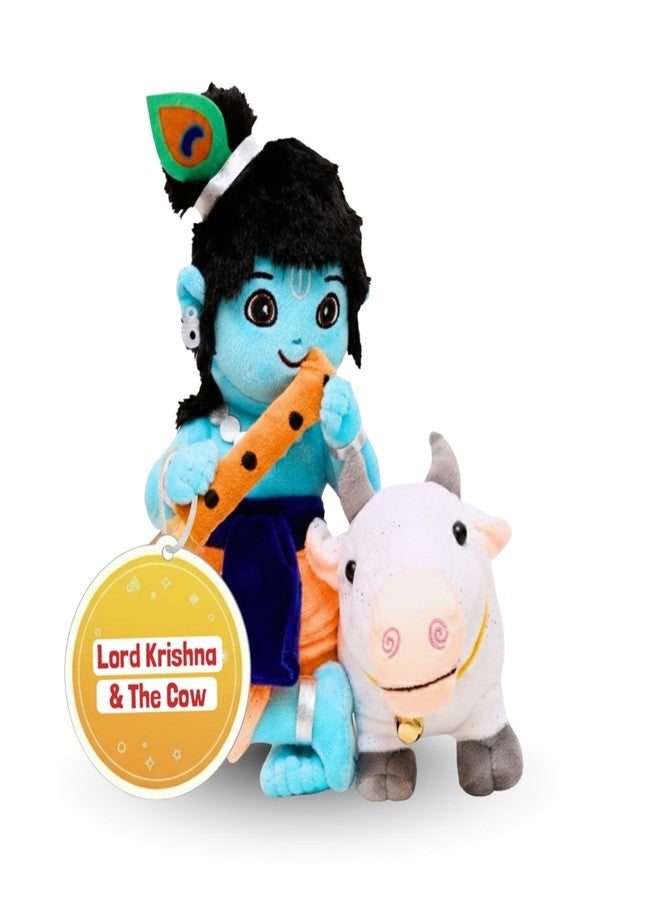 Panda's Box Krishna & Cow Duo (Non-Musical) | Soft Plush Stuffed Toy | Non-Toxic, Safe|| Divine Birthday & Festive Gift for Babies, Kids (Boys, Girls) | Free Colouring Book | 32CM - Image 1