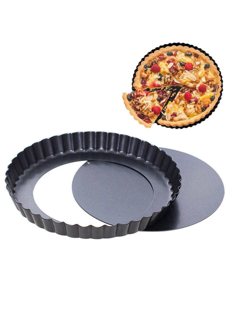 Quiche Pan, 8.7 Inch with Removable Bottom Fluted Tart Pan, Mini Tart Tins for Baking, Nonstick Round Tart Pie Pan, Pie Dish for Mousse Cakes, Kitchen Reusable Baking Tools (8 Inch) - Image 1