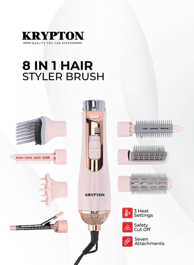 KRYPTON 8-in-1 Hair Styler With 7 Attachments, Smooth And Easy-to-use Design, Safety Cut Off Feature, 360-degree Swivel Cord, Cool Function, And Perfect For Salon Pink - Image 1