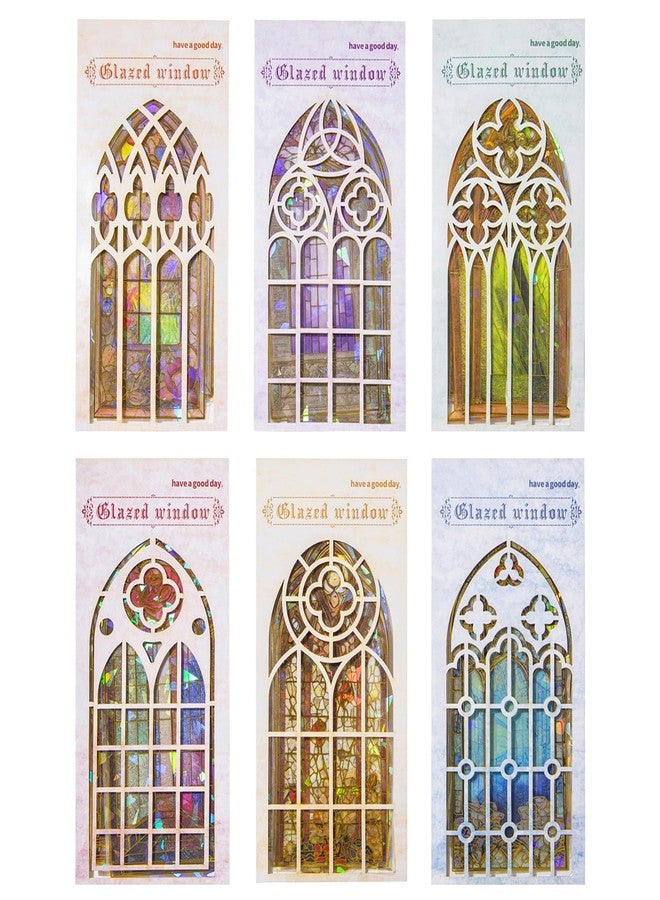 SKIONCE Glazed Flower Window Frame Stickes,60 Pieces Glitter Holographic Transparent PET Stickers for DIY Scrapbooking Album Decorative Card Making Bullet Junk Journal Kit Planners Diary Crafts - Image 2