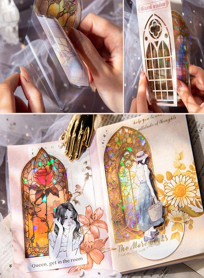 SKIONCE Glazed Flower Window Frame Stickes,60 Pieces Glitter Holographic Transparent PET Stickers for DIY Scrapbooking Album Decorative Card Making Bullet Junk Journal Kit Planners Diary Crafts - Image 3