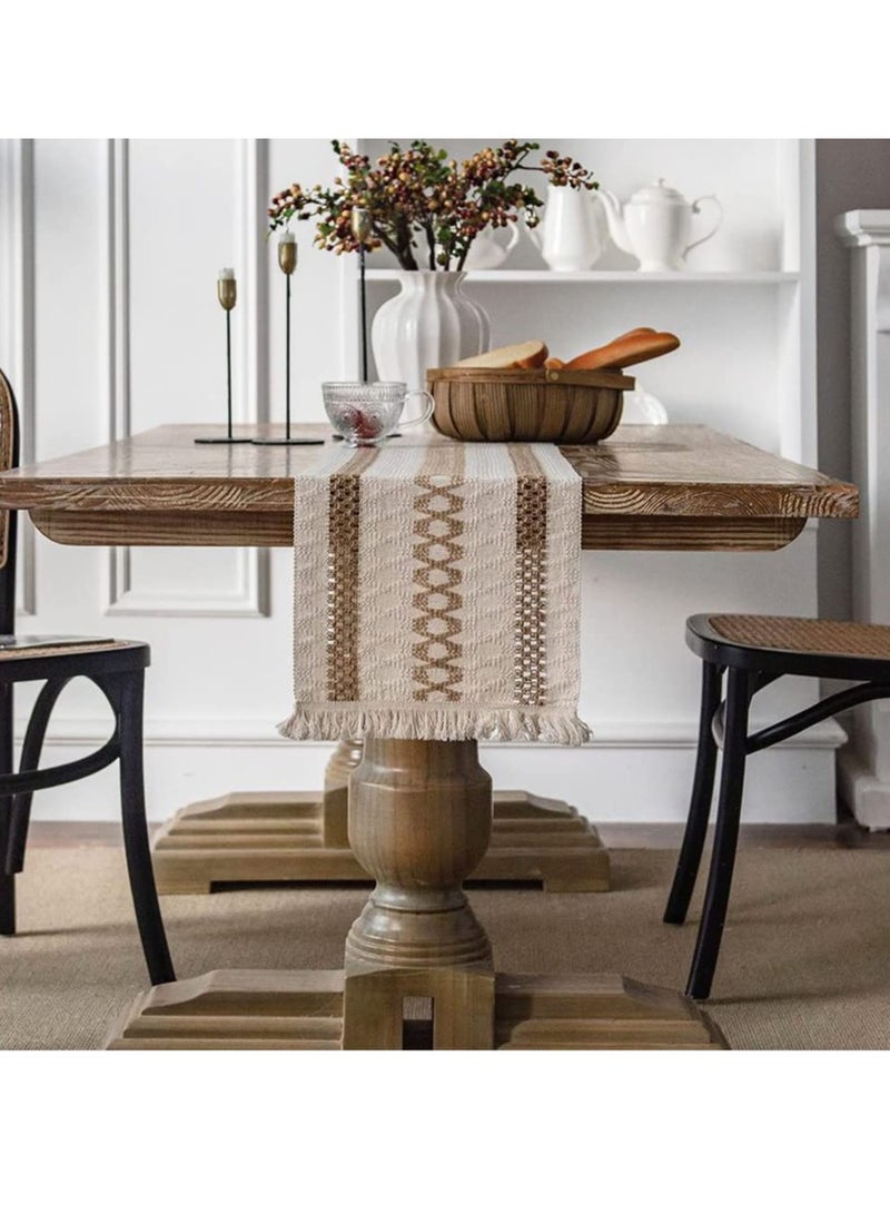 general Lace table runner, bohemian cotton and linen table runner, natural burlap table runner with tassels bohemian tablecloth decoration suitable for wedding party farmhouse table decoration width 30-length 300 (including tassels) - Image 4