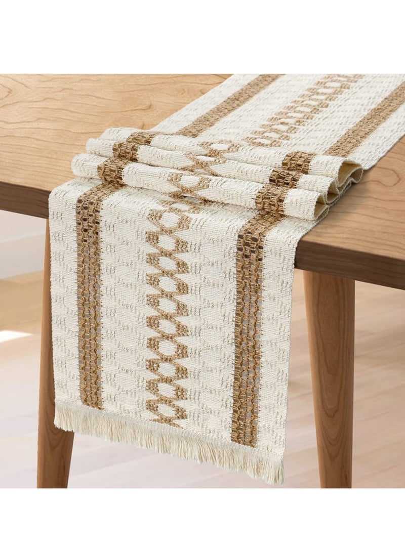 general Lace table runner, bohemian cotton and linen table runner, natural burlap table runner with tassels bohemian tablecloth decoration suitable for wedding party farmhouse table decoration width 30-length 300 (including tassels) - Image 1
