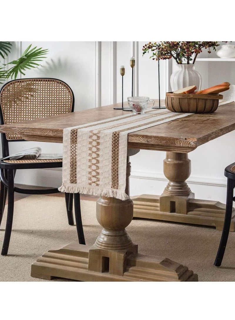 general Lace table runner, bohemian cotton and linen table runner, natural burlap table runner with tassels bohemian tablecloth decoration suitable for wedding party farmhouse table decoration width 30-length 300 (including tassels) - Image 5