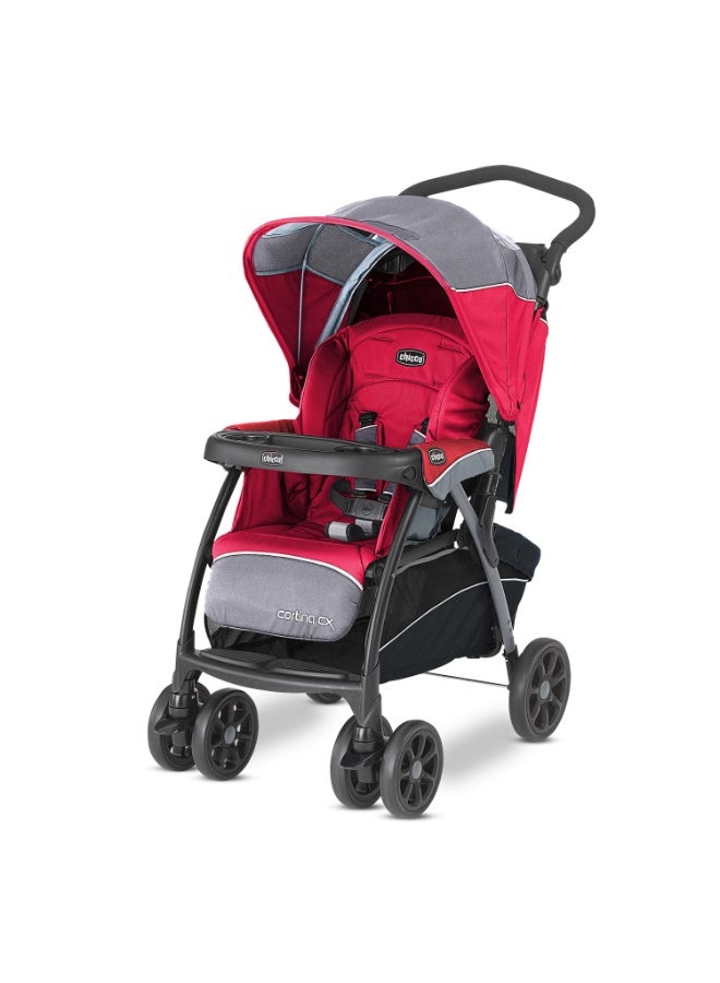 Chicco Cortina CX Stroller, Pram for 0-5 years New Born / Baby / Toddler / Kid (Boy,Girl), 8 Reclining Positions with Cradle-effect Seat, Easy One-hand Folding, Linked Brakes and Shock-proof Wheels, 3-Position Adjustable Parent Handle, 5-Point Safety Harness (Upto 22 Kgs, Red) - Image 1