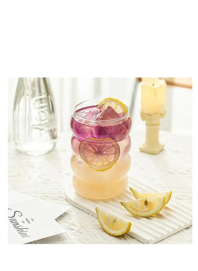 1Chase Set of 4 -330 ML Ripple Shaped Drinking Glasses with Straws 330 ML - Image 3