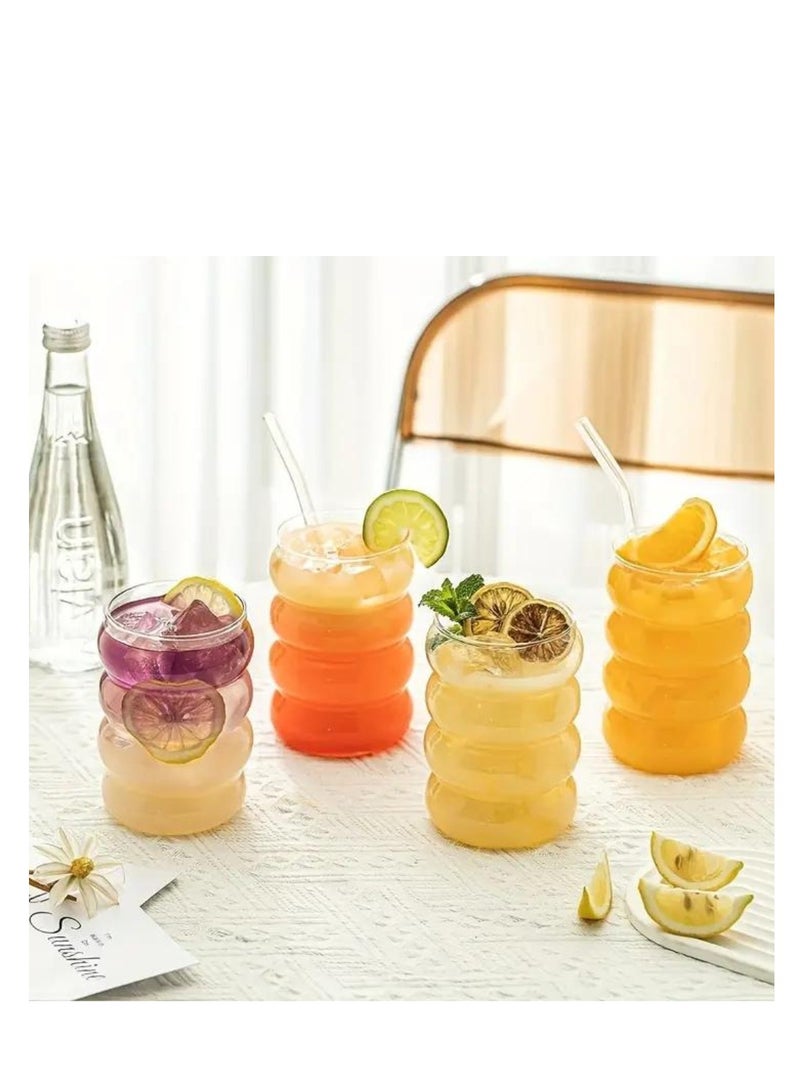 1Chase Set of 4 -330 ML Ripple Shaped Drinking Glasses with Straws 330 ML - Image 4