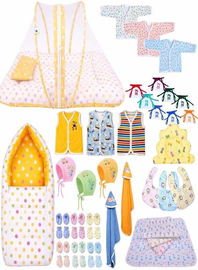 Kwitchy Newborn Baby Essentials Kit 39 Items Combo | New Born Kit 0-6 Months | Baby Set Clothes Bedding Bed Combo | Infant Essentials & | Yellow - Image 1