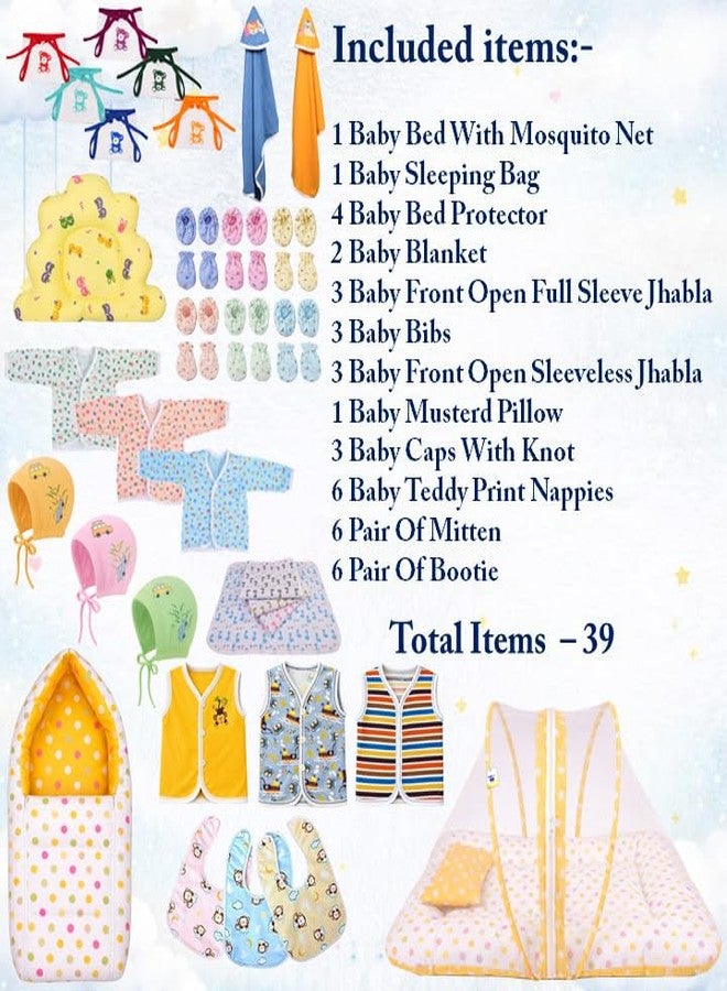 Kwitchy Newborn Baby Essentials Kit 39 Items Combo | New Born Kit 0-6 Months | Baby Set Clothes Bedding Bed Combo | Infant Essentials & | Yellow - Image 3