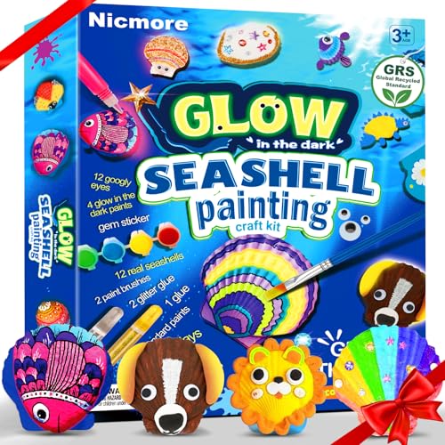 Nicmore Kids Sea Shell Art Crafts Glow in The Darkness Painting Kits Crafts for Age 46 48 812 Gift for Boys Girls Art Supplies Activities Toy Gifts for 3 4 5 6 7 8 9 10 11 12 Year Old - Image 1