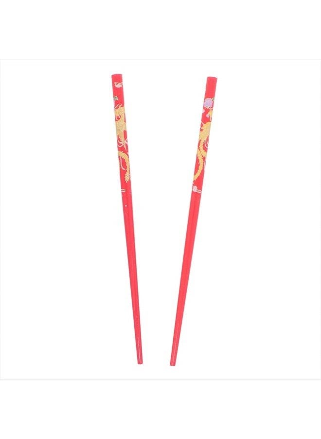 Motique Accessories Set of Wooden Hair Sticks With Chinese Dragon Chopsticks - Red  - Image 1