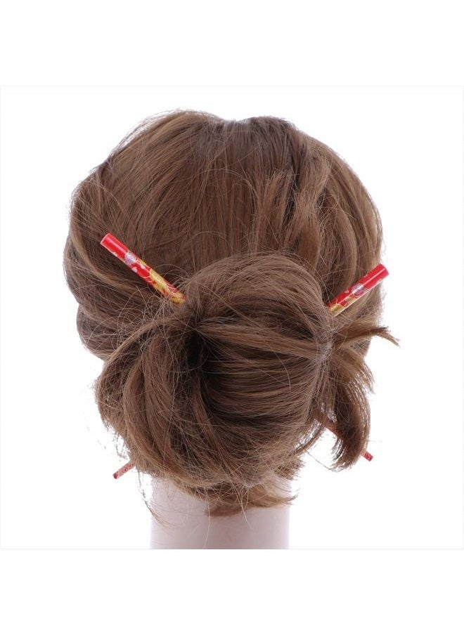 Motique Accessories Set of Wooden Hair Sticks With Chinese Dragon Chopsticks - Red  - Image 3