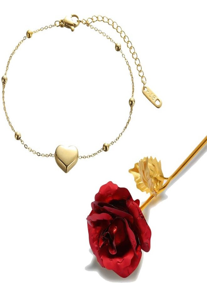 Thrillz Valentine Gift For Girlfriend Anklet For Women Gold Plated Heart Anklet For Women Girls With Golden Flower Love Gifts Jewellery - Image 1