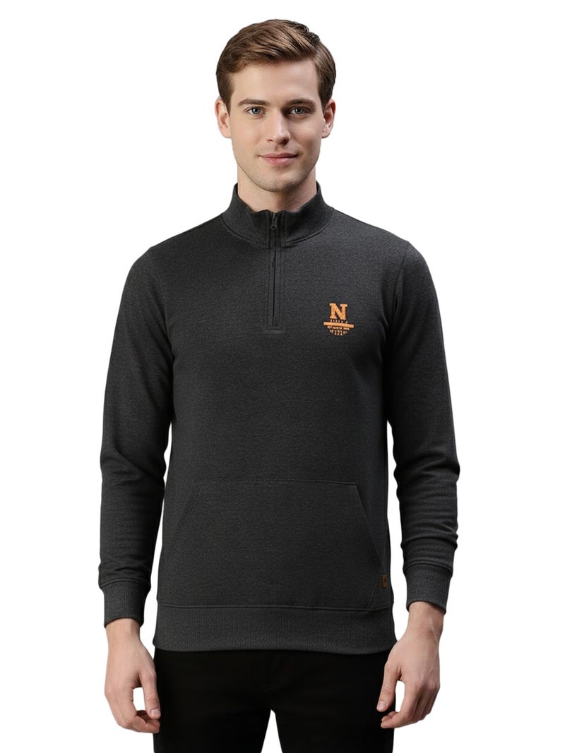 ONN Men's Cotton Solid Regular Fit Full Sleeve Hi-Neck Half Zip Sweatshirt 9004_BM_M_1PC - Image 1