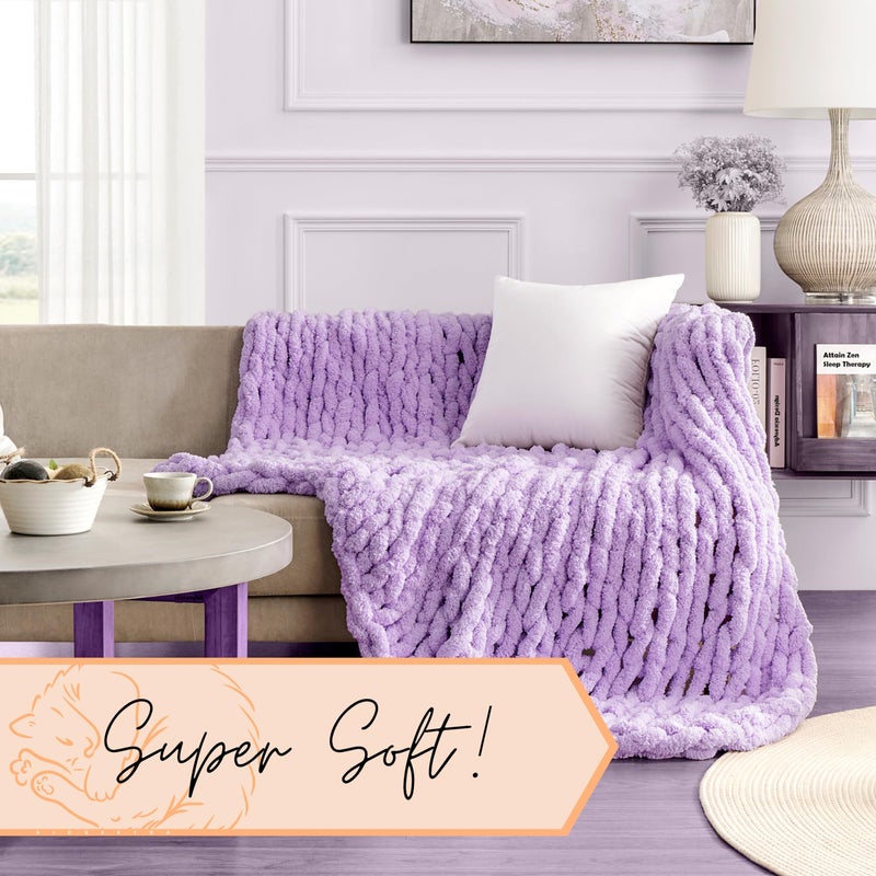 adyrescia chunky knit بطانية رمي | 100 ٪ متماسكة مع Jumbo Chenille Yarn (50 "" X60 "" Pale Purple) - Image 4