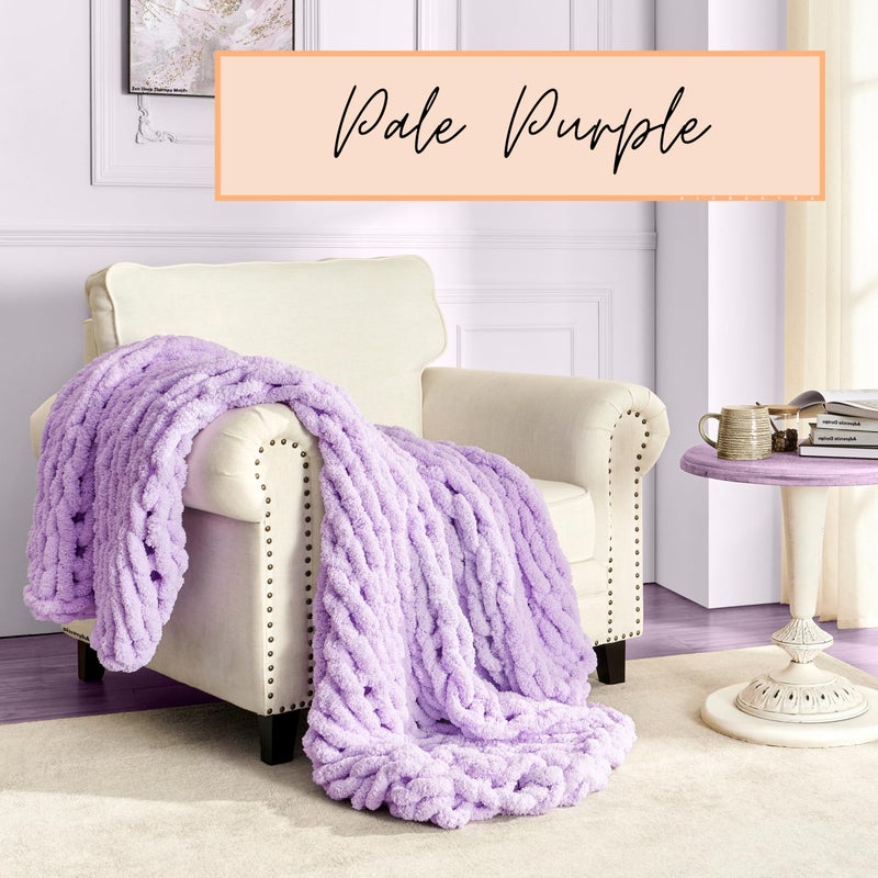 adyrescia chunky knit بطانية رمي | 100 ٪ متماسكة مع Jumbo Chenille Yarn (50 "" X60 "" Pale Purple) - Image 2