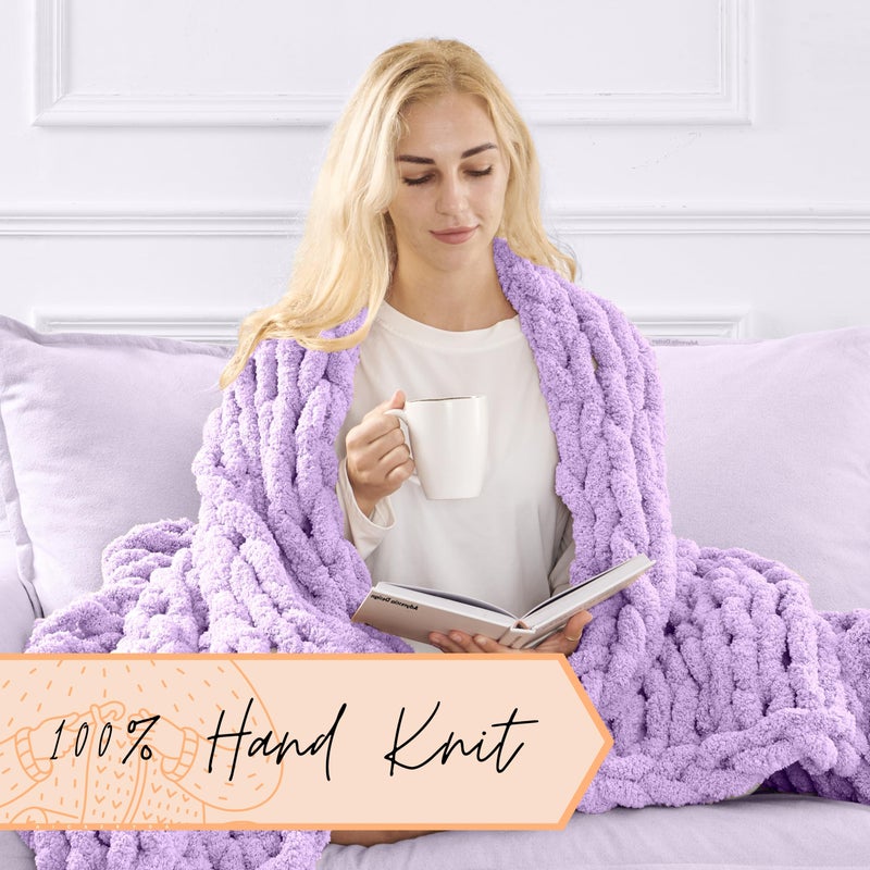 adyrescia chunky knit بطانية رمي | 100 ٪ متماسكة مع Jumbo Chenille Yarn (50 "" X60 "" Pale Purple) - Image 3