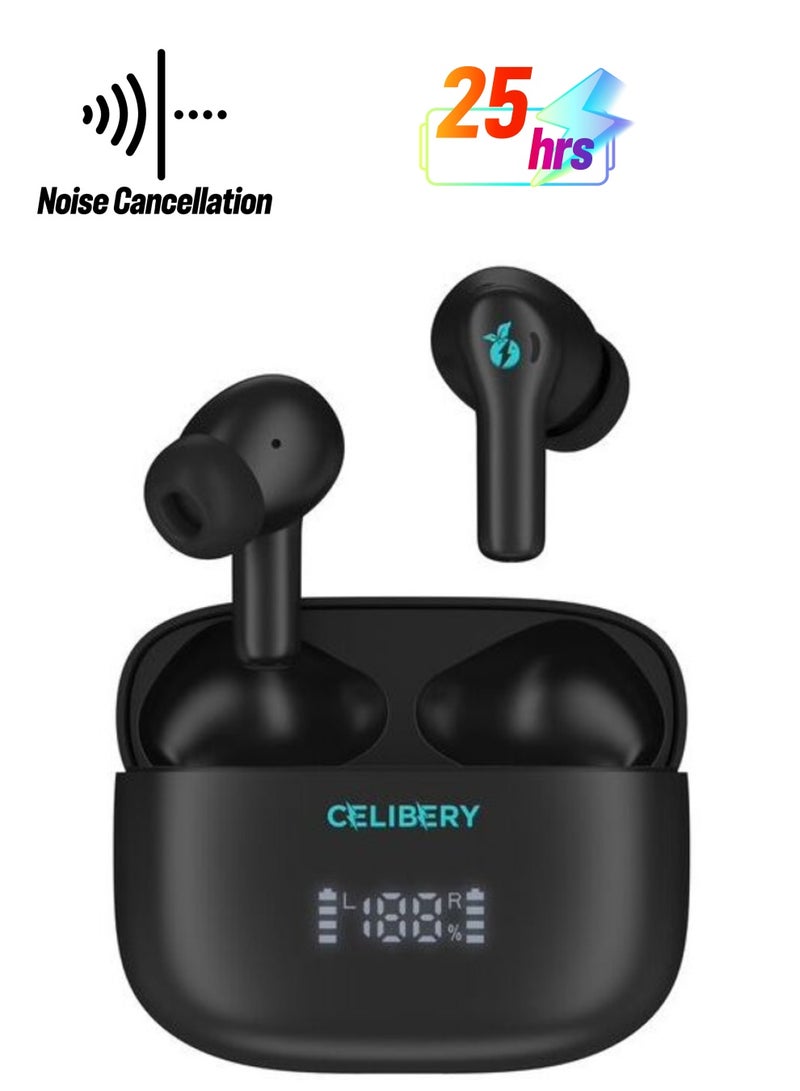 CELIBERY Bluetooth Earphones, 10mm Drivers with Big Bass True Wireless Earbuds, 25H Playtime, 2 Mics for AI Clear Calls, Black  - Image 1