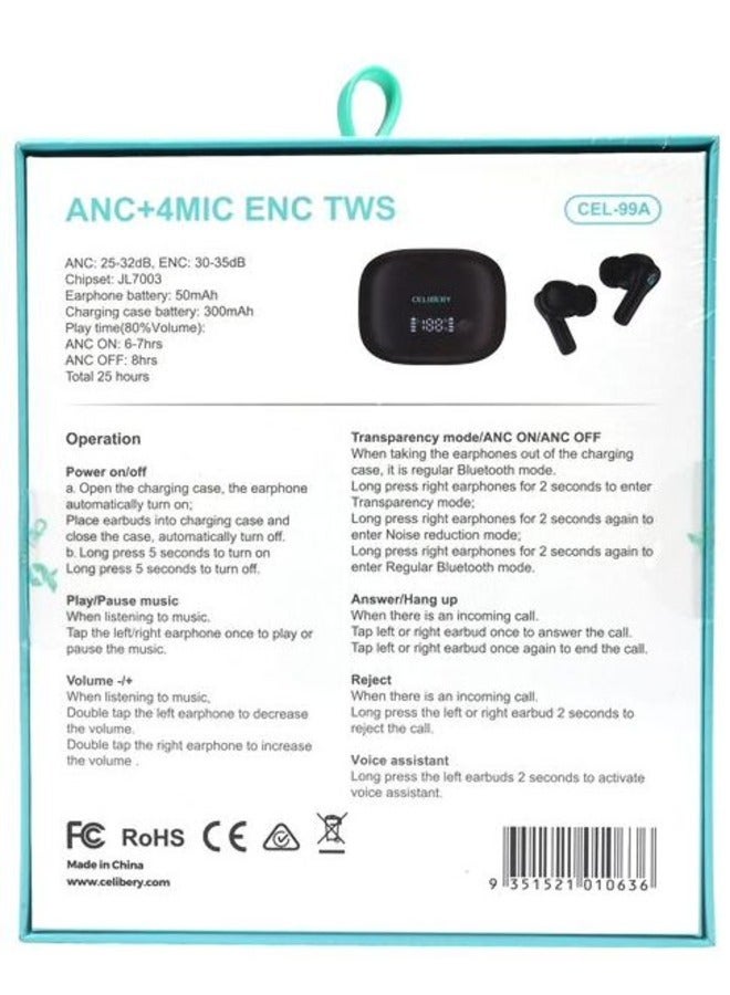 CELIBERY Bluetooth Earphones, 10mm Drivers with Big Bass True Wireless Earbuds, 25H Playtime, 2 Mics for AI Clear Calls, Black  - Image 4