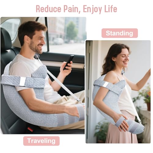 RoamReady Rotator Cuff Pillow, Removable Shoulder Support Pillow for Frozen Shoulder Relief, Post Arm Surgery Recovery Supplies, Broken Arm Cushion for Pain Relief and Side Sleeping, Light Gray - Image 2