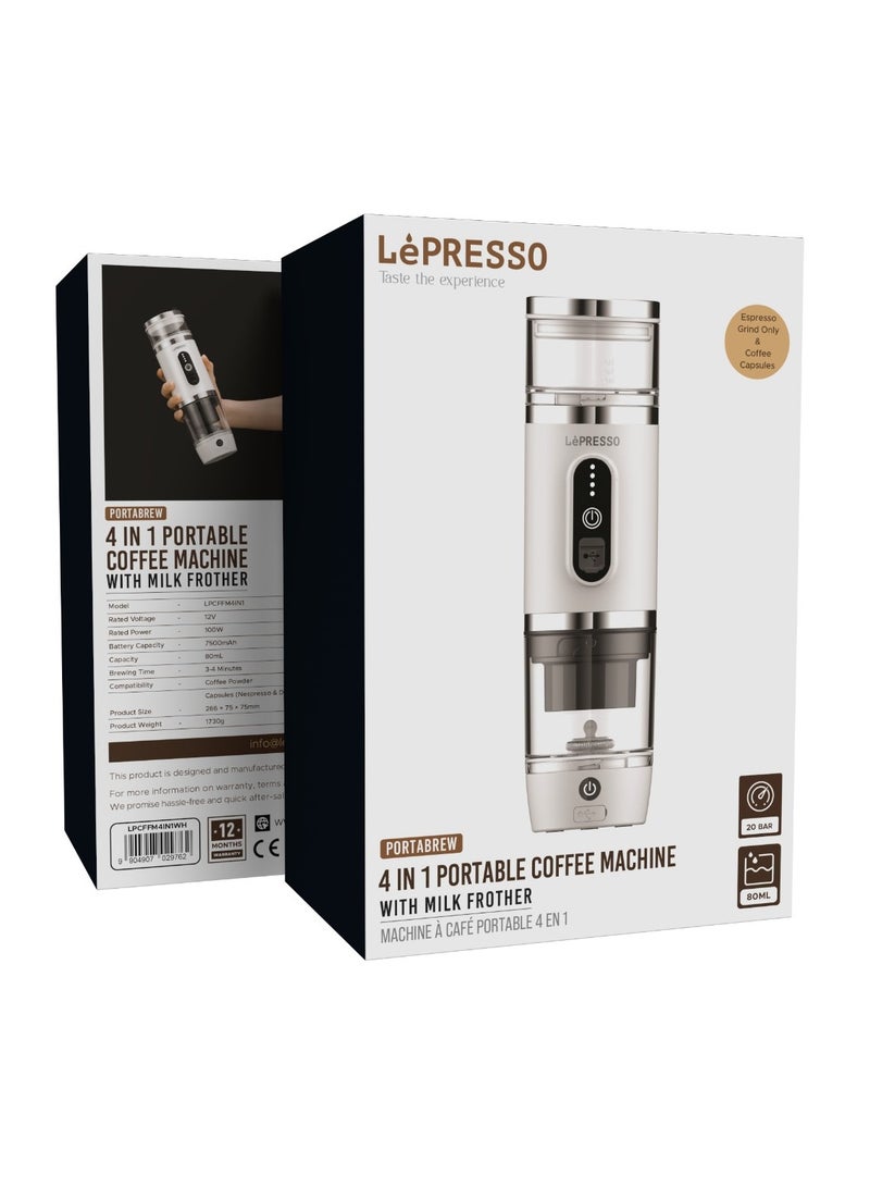 ليبرسو ماكينة صنع قهوة محمولة 4 في 1 سعة 80 مل مع خافق حليب / قوة 100 واط / ماكينة كبسولات قهوة 20 بار / متوافقة مع مسحوق القهوة وكبسولات نسبرسو ودولتشي جوستو - أبيض - Image 4