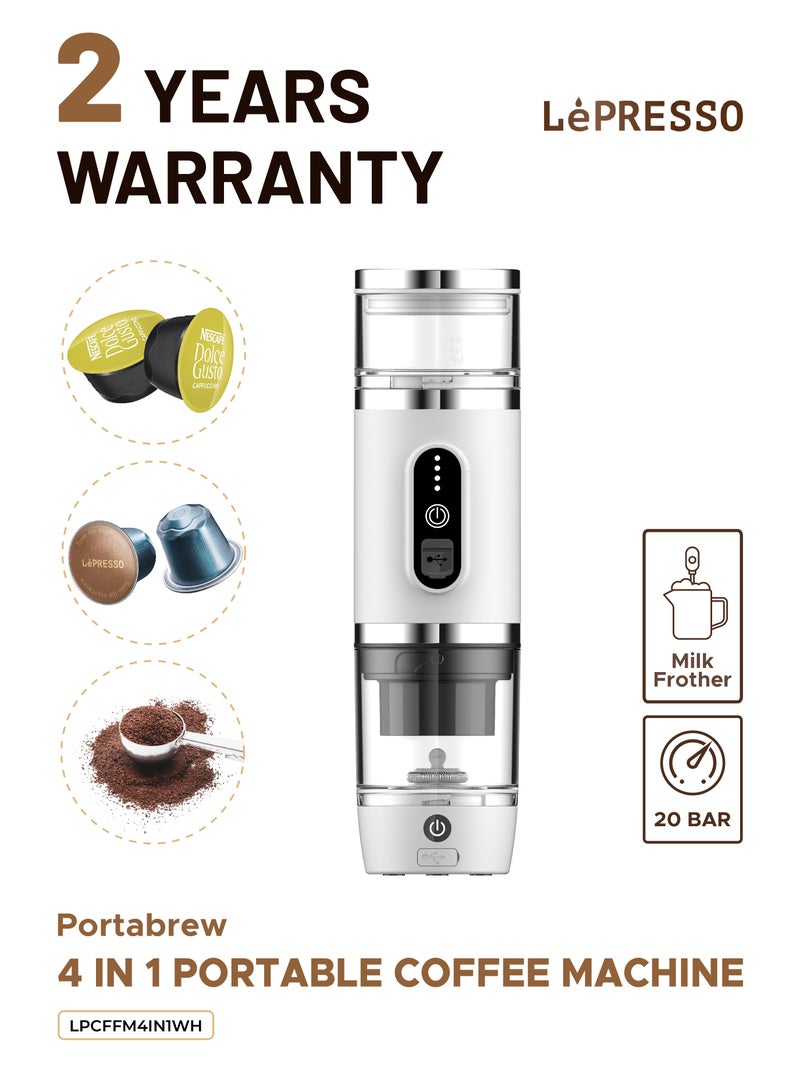 ليبرسو ماكينة صنع قهوة محمولة 4 في 1 سعة 80 مل مع خافق حليب / قوة 100 واط / ماكينة كبسولات قهوة 20 بار / متوافقة مع مسحوق القهوة وكبسولات نسبرسو ودولتشي جوستو - أبيض - Image 1