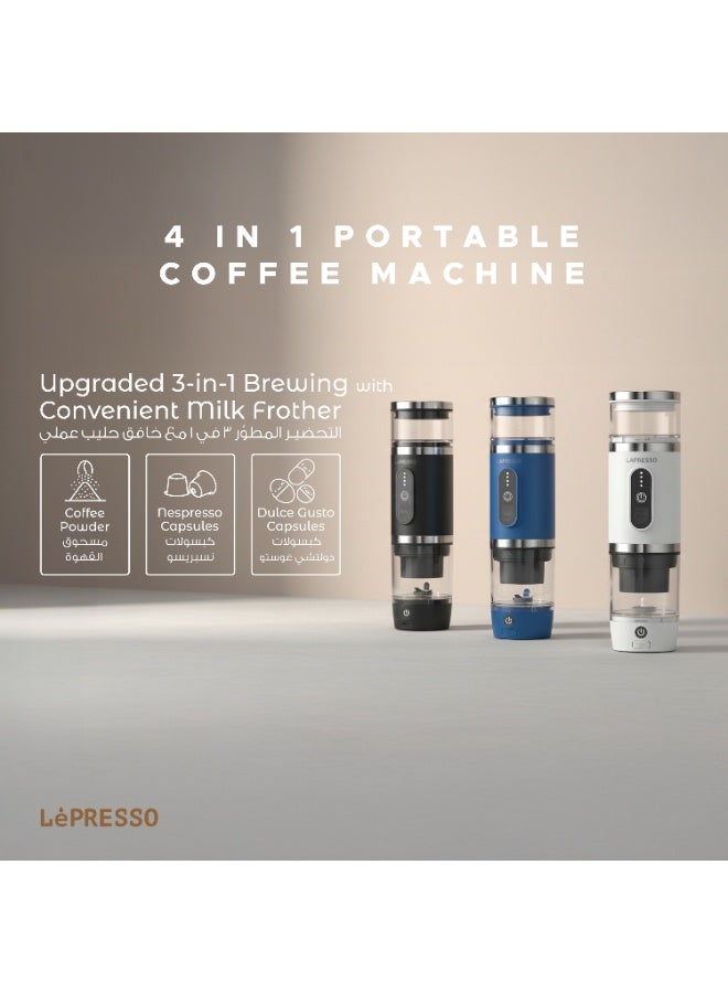 LePRESSO 4-in-1 Portable Coffee Machine, 20Bar Espresso Maker with Milk Frother, Capsule & Coffee Powder Compatible, Quick Brew & Foam Maker, 80mL Capacity, 2500mAh Battery, Ideal for Camping & Outdoors – White - Image 2