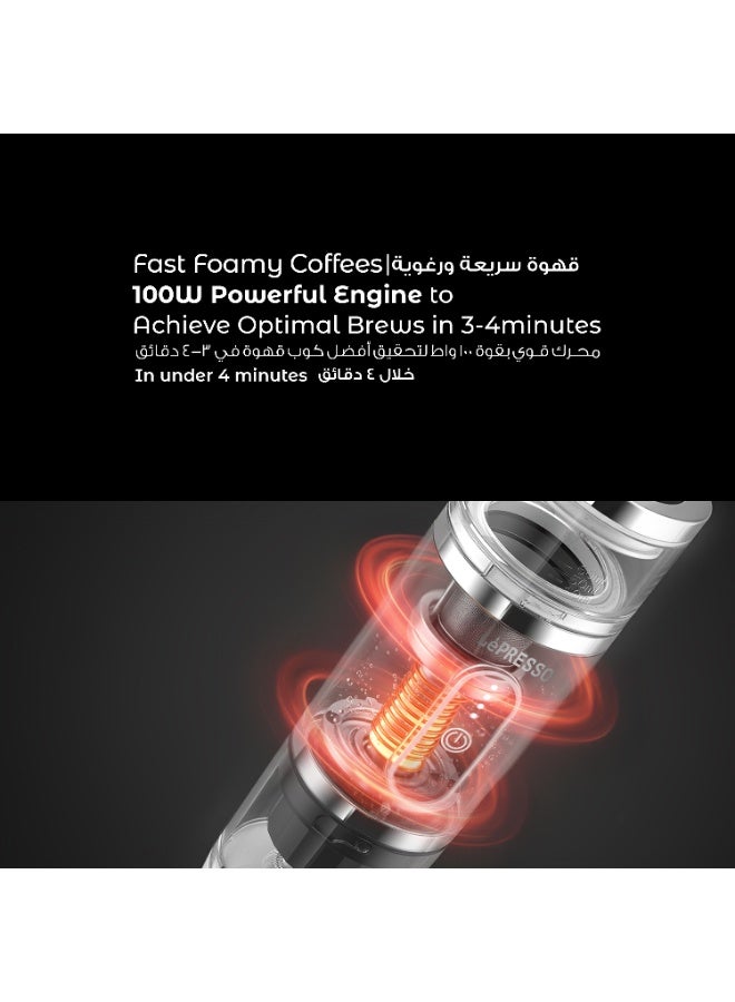 LePRESSO 4-in-1 Portable Coffee Machine, 20Bar Espresso Maker with Milk Frother, Capsule & Coffee Powder Compatible, Quick Brew & Foam Maker, 80mL Capacity, 2500mAh Battery, Ideal for Camping & Outdoors – White - Image 5