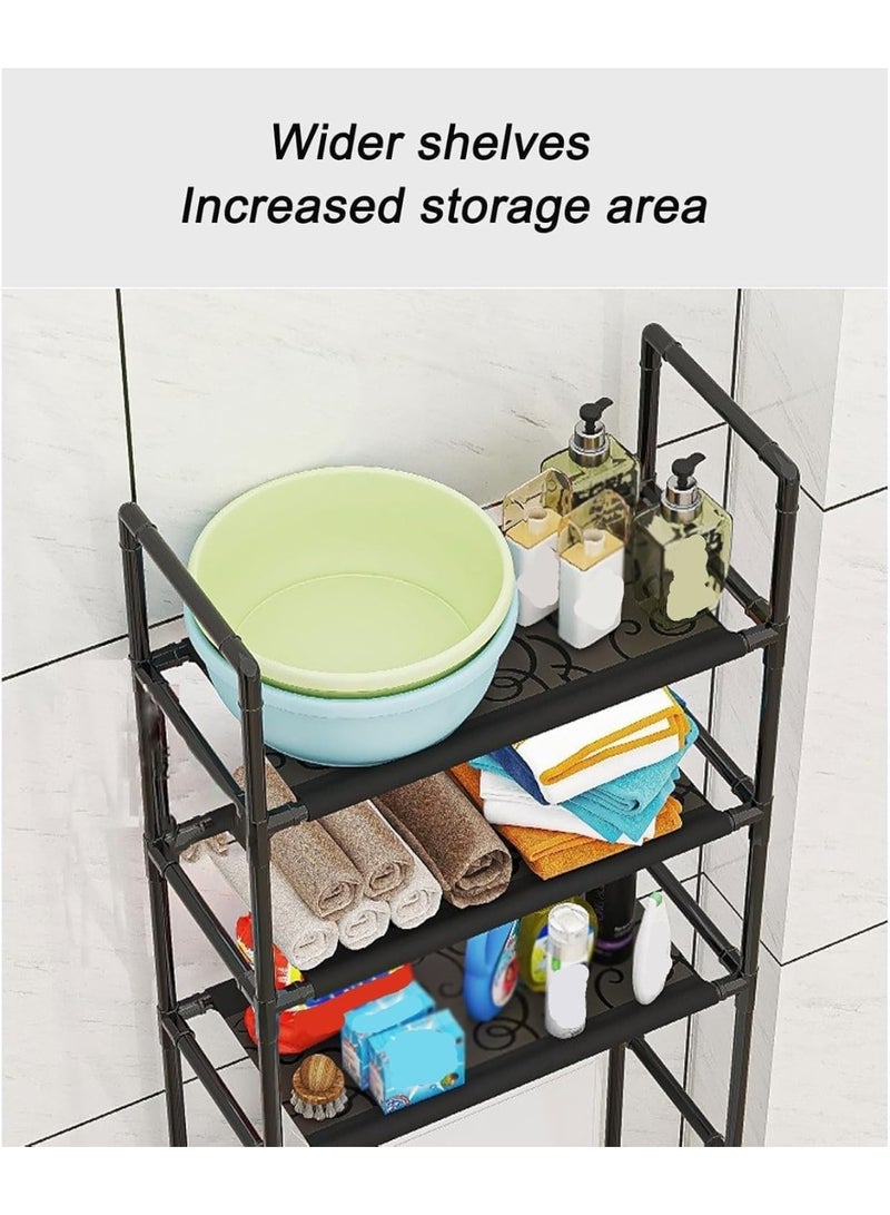 Stand Toilet or Washing Machine Storage Rack, 3-Tier Bathroom Space Saver Organiser, Black Metal Frame S-170 - Image 4