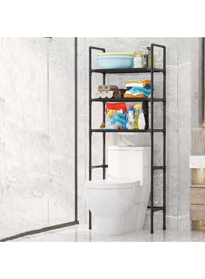 Stand Toilet or Washing Machine Storage Rack, 3-Tier Bathroom Space Saver Organiser, Black Metal Frame S-170 - Image 1